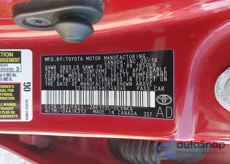 2017 Toyota Corolla Le z USA, uszkodzony, nr VIN 2T1BURHE4HC749046